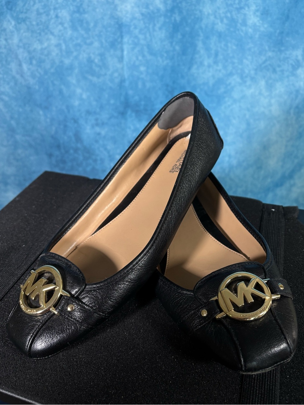 Michael Kors MK Logo Leather Ballet Flats – Women’s 9.5 Black/Gold
